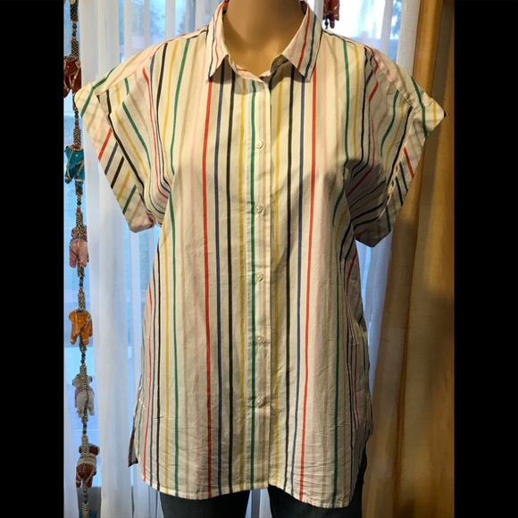 J. Crew Tops - NWT J Crew white / multi color button down shirt